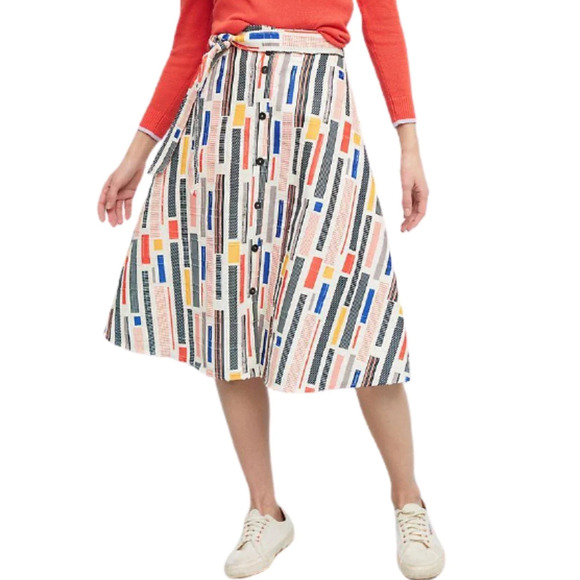 Anthropologie Hutch Willem A-Line Midi Skirt-Stripe-Women 4-Boho-Black-White-Red - Picture 12 of 12